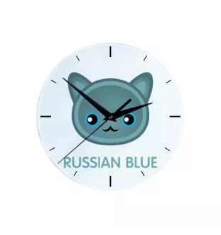 Russisch Blau - MDF-Uhr mit Grafik und Logo der Marke Art-Dog