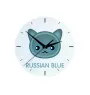 Russisch Blau - MDF-Uhr mit Grafik und Logo der Marke Art-Dog