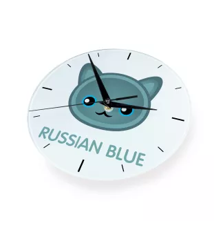 Russian Blue - MDF clock with graphics and the Art-Dog brand name