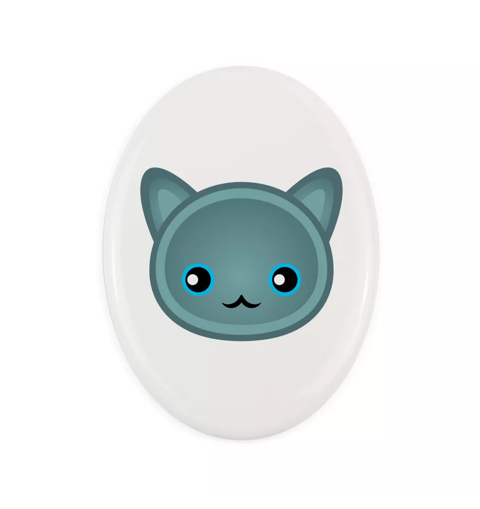 Russian Blue - ceramic tombstone plaque with graphics and inscription by Art-Dog brand