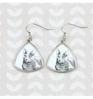 Russian Blue - cat earrings, hanging earrings with a picture, personalized jewelry with Art-Dog brand print.