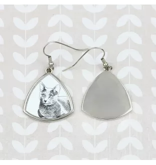Bleu russe - boucles d'oreilles avec un chat, boucles d'oreilles pendantes avec une image, bijoux personnalisés avec l'impression de la marque Art-Dog