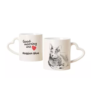 Bleu russe - tasse avec un chat, une tasse adorable avec une anse en forme de cœur, un cadeau universel de la marque Art-Dog