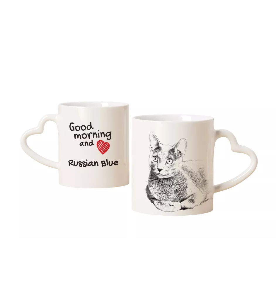 Russisch Blau Tasse mit Katze, entzückende Tasse mit herzförmigem Henkel, universelles Geschenk der Marke Art-Dog