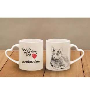 Russisch Blau Tasse mit Katze, entzückende Tasse mit herzförmigem Henkel, universelles Geschenk der Marke Art-Dog