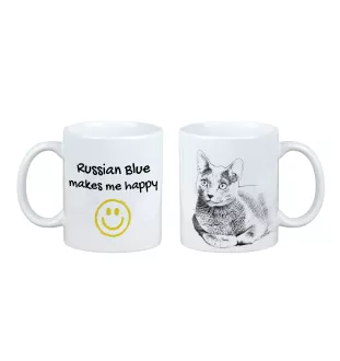 Russisch Blau - Tasse mit Katze, fröhliche Tasse für Hundefreunde, personalisiertes Geschenk der Marke Art-Dog