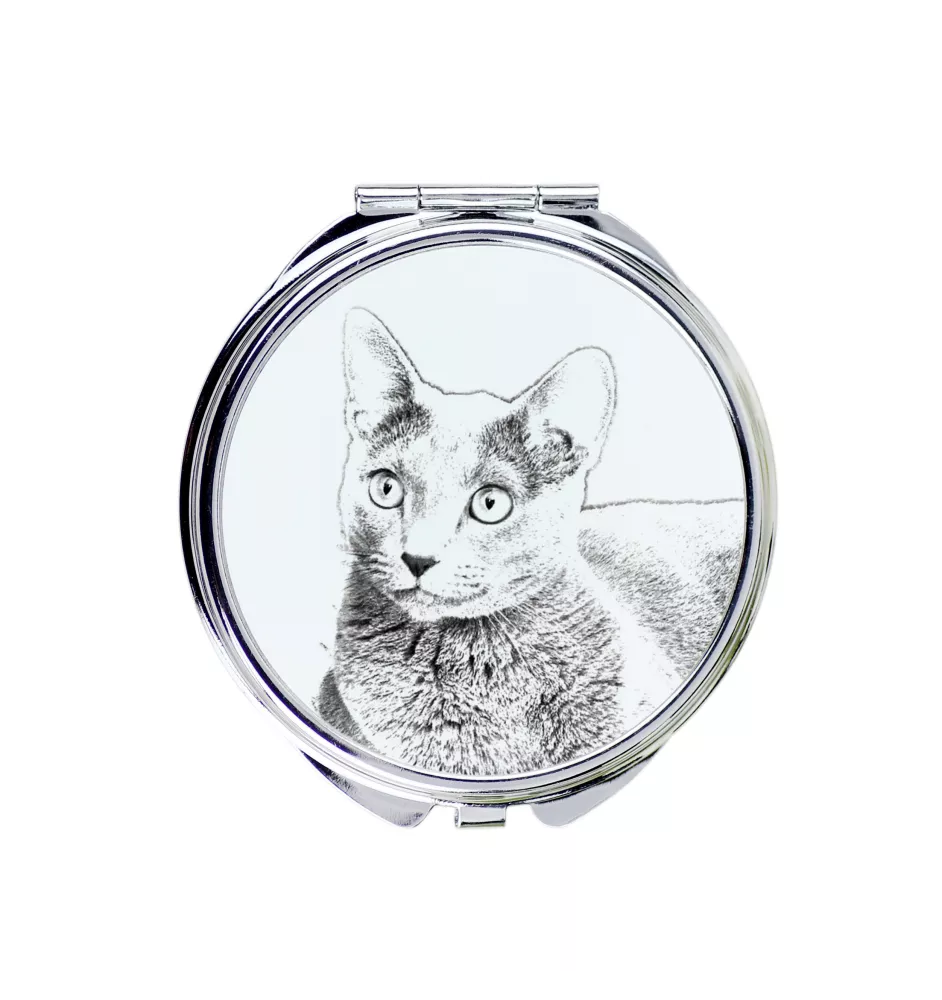 Bleu russe - miroir de poche avec un chat, miroir personnalisé pour sac à main, miroir compact avec impression de la marque Art-Dog
