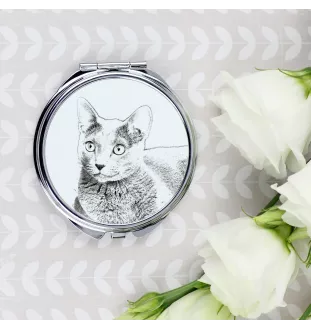 Bleu russe - miroir de poche avec un chat, miroir personnalisé pour sac à main, miroir compact avec impression de la marque Art-Dog