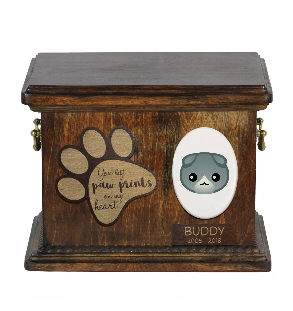 Scottish Fold - urn for cat ashes, personalized urn with engraving, commemorative box for cat ashes by Art-Dog brand