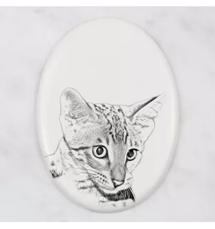 Savanne - Gedenktafel mit einem Foto einer Katze, Grabplatte mit Druck, personalisierte ovale Platte der Marke Art-Dog