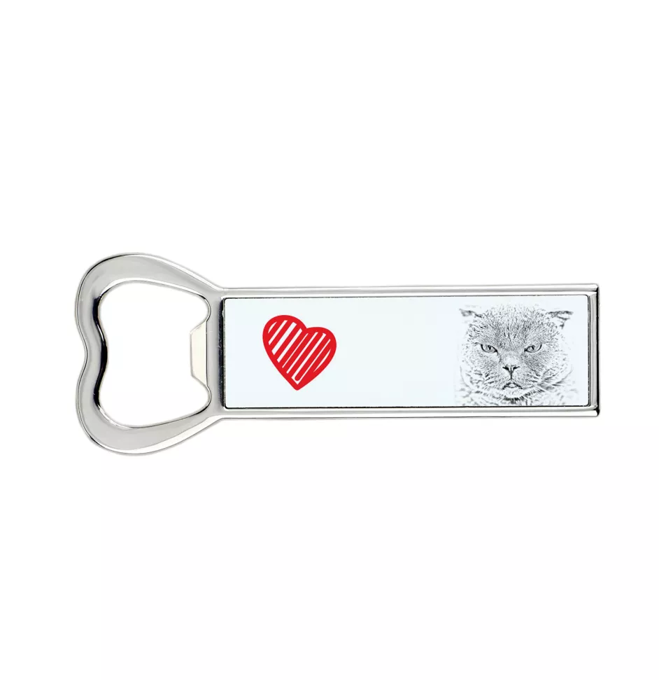 Scottish Fold - bottle opener with a cat, personalized fridge opener, unique gift for men by Art-Dog brand