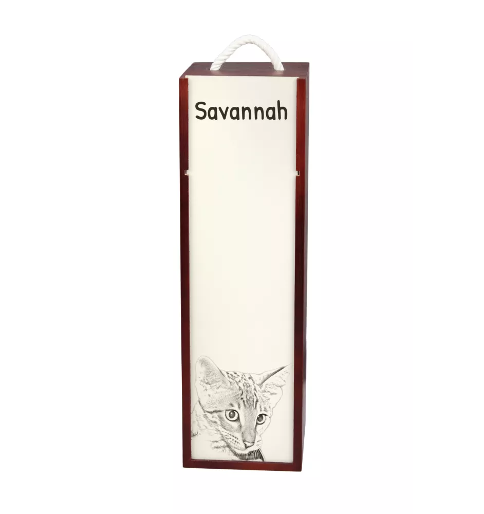 Savannah - boîte à vin avec un chat, boîte à alcool avec une illustration, boîte personnalisée pour cadeau de la marque Art-Dog