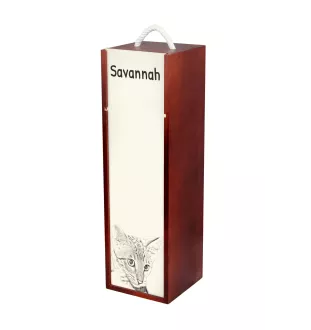 Savannah - boîte à vin avec un chat, boîte à alcool avec une illustration, boîte personnalisée pour cadeau de la marque Art-Dog