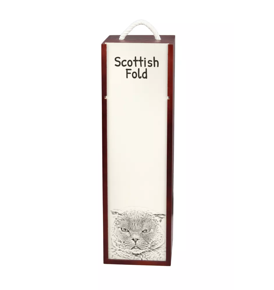 Scottish Fold - wine box with a cat, alcohol box with graphics, personalized gift box from the Art-Dog brand