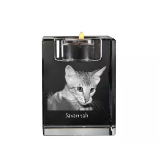 Savannah - Bougeoir avec photo de chat, porte bougie en cristal, cadeau personnalisé par la marque Art-Dog