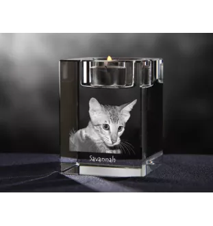 Savanne - Kerzenhalter mit Katzenfoto, Teelichthalter aus Kristall, personalisiertes Geschenk der Marke Art-Dog