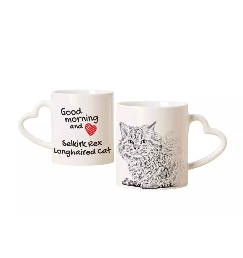 Chat Selkirk Rex I - tasse avec un chat, une tasse adorable avec une anse en forme de cœur, un cadeau universel de la marque Art-Dog