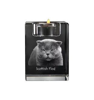 Fold écossais - Bougeoir avec photo de chat, porte bougie en cristal, cadeau personnalisé par la marque Art-Dog