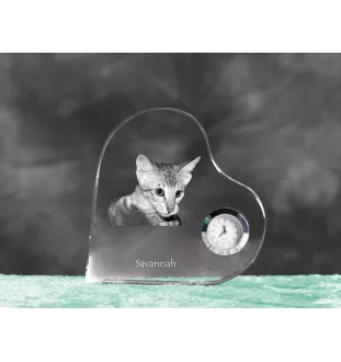 Savanne - Kristalluhr mit Katzenbild, Herzregal-Uhr, personalisierte Standuhr von Art-Dog.