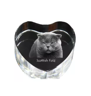 Fold écossais - une horloge en cristal avec une photo de chat, une horloge en forme de cœur pour étagère, une horloge debout personnalisée de la marque Art-Dog