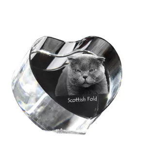 Scottish Fold - crystal clock with a picture of a cat, heart-shaped shelf clock, personalized standing clock by Art-Dog brand