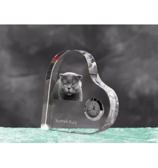 Schottische Falte - Kristalluhr mit Katzenbild, Herzregal-Uhr, personalisierte Standuhr von Art-Dog.