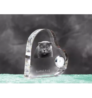 Schottische Falte - Kristalluhr mit Katzenbild, Herzregal-Uhr, personalisierte Standuhr von Art-Dog.