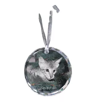 Savannah - crystal bauble with a photo, photo of a cat in crystal, personalized Christmas tree ornament by Art-Dog brand