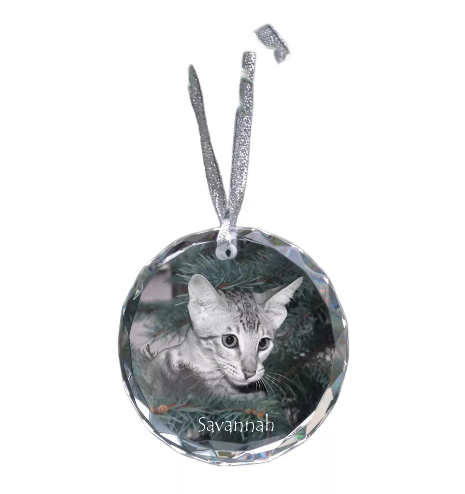 Savannah - crystal bauble with a photo, photo of a cat in crystal, personalized Christmas tree ornament by Art-Dog brand