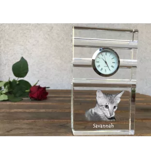Savannah - une horloge en verre avec une photo, une photo de chat dans un cristal, une horloge de bureau personnalisée de la marque Art-Dog