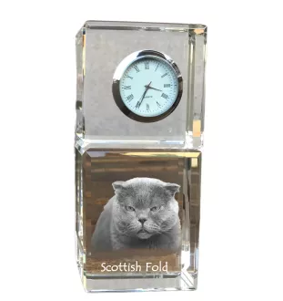 Scottish Fold - crystal clock with a photo, photo of a cat in crystal, personalized desk clock by Art-Dog brand