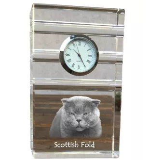 Fold écossais - une horloge en verre avec une photo, une photo de chat dans un cristal, une horloge de bureau personnalisée de la marque Art-Dog