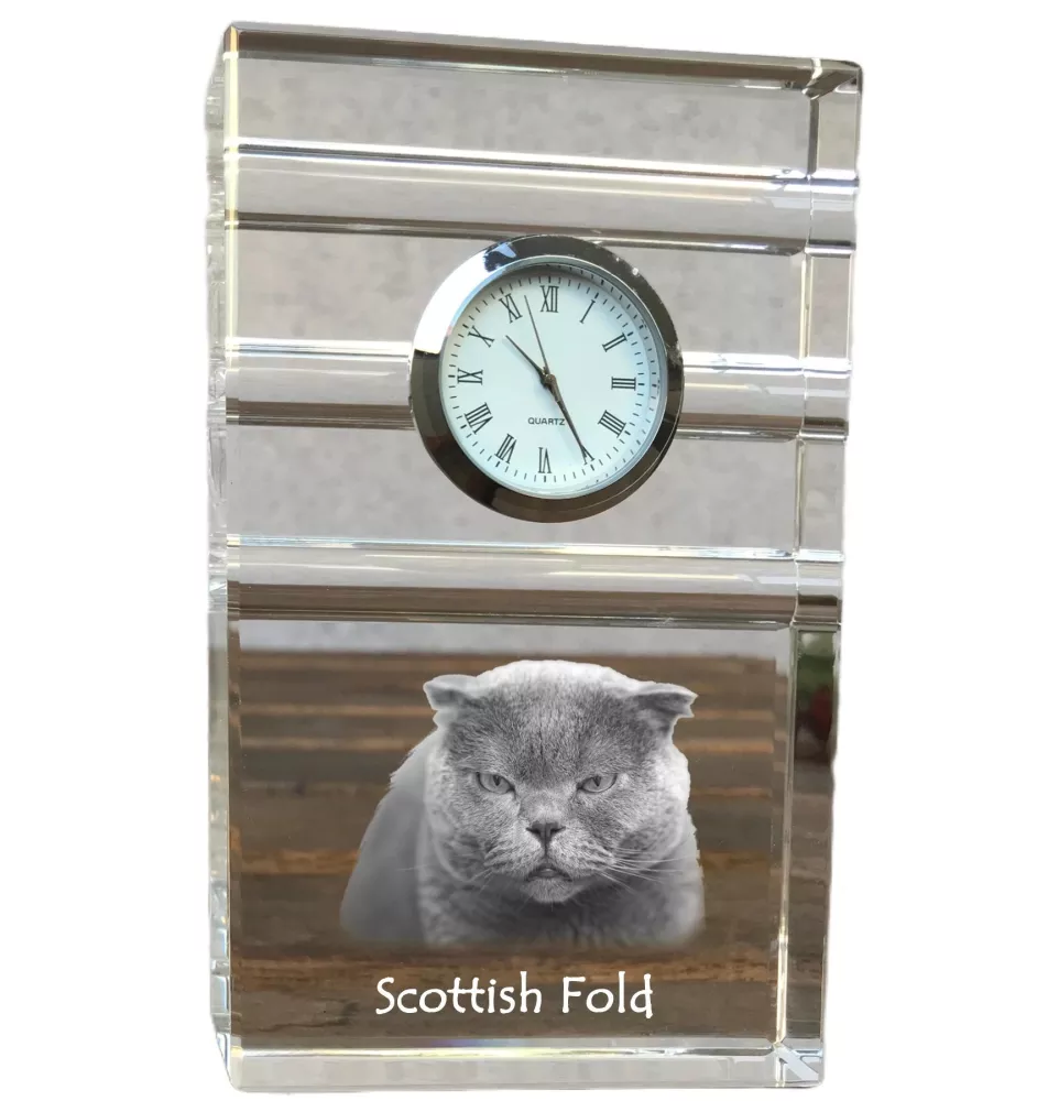 Schottische Falte - Glasuhr mit Foto, Katzenfoto im Kristall, personalisierte Standuhr für das Büro der Marke Art-Dog