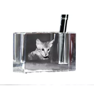Savannah - Pen stand, crystal organiser with cat photo, unique desk decoration by Art-Dog brand