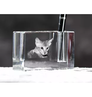 Savannah - Pen stand, crystal organiser with cat photo, unique desk decoration by Art-Dog brand