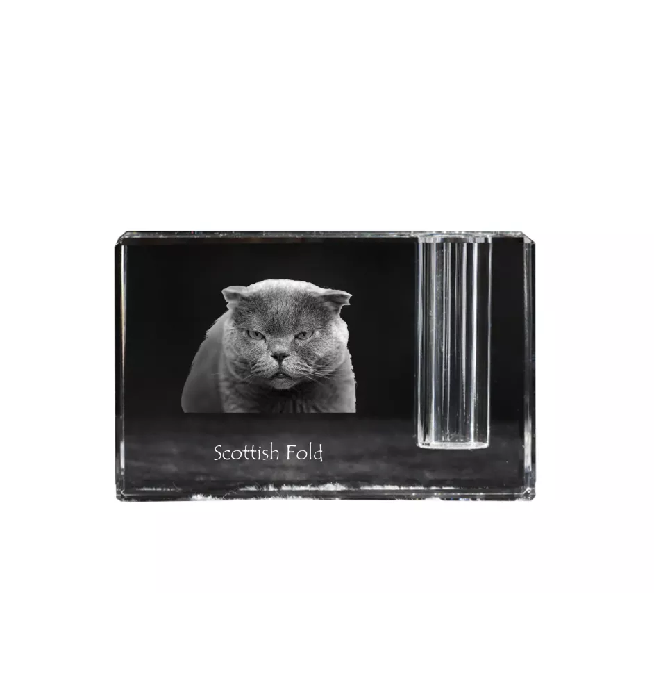 Schottische Falte - Stifthalter, Kristallorganizer mit Katzenfoto, einzigartige Schreibtischdekoration der Marke Art-Dog