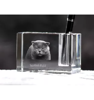 Scottish Fold - Pen stand, crystal organiser with cat photo, unique desk decoration by Art-Dog brand