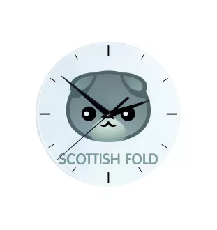 Schottische Falte - MDF-Uhr mit Grafik und Logo der Marke Art-Dog