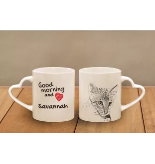 Savannah - cat mug, adorable heart-shaped handle mug, universal gift from Art-Dog brand