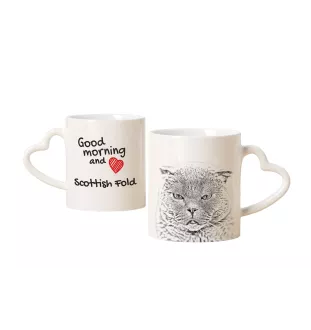Fold écossais - tasse avec un chat, une tasse adorable avec une anse en forme de cœur, un cadeau universel de la marque Art-Dog