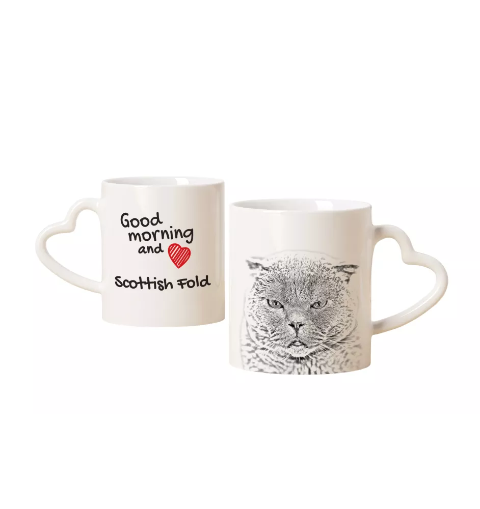 Schottische Falte Tasse mit Katze, entzückende Tasse mit herzförmigem Henkel, universelles Geschenk der Marke Art-Dog