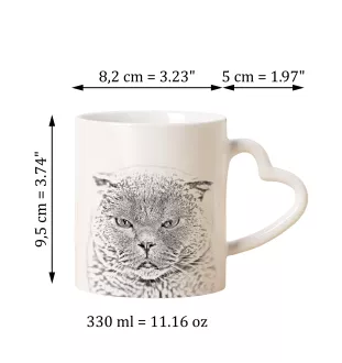 Fold écossais - tasse avec un chat, une tasse adorable avec une anse en forme de cœur, un cadeau universel de la marque Art-Dog