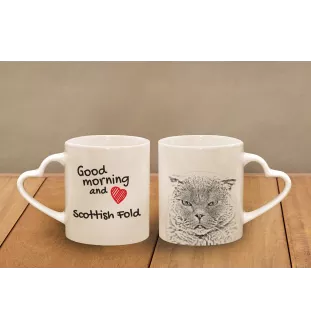 Fold écossais - tasse avec un chat, une tasse adorable avec une anse en forme de cœur, un cadeau universel de la marque Art-Dog