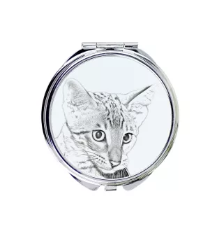 Savannah - pocket mirror with a cat, personalized mirror for a purse, compact mirror with Art-Dog brand print