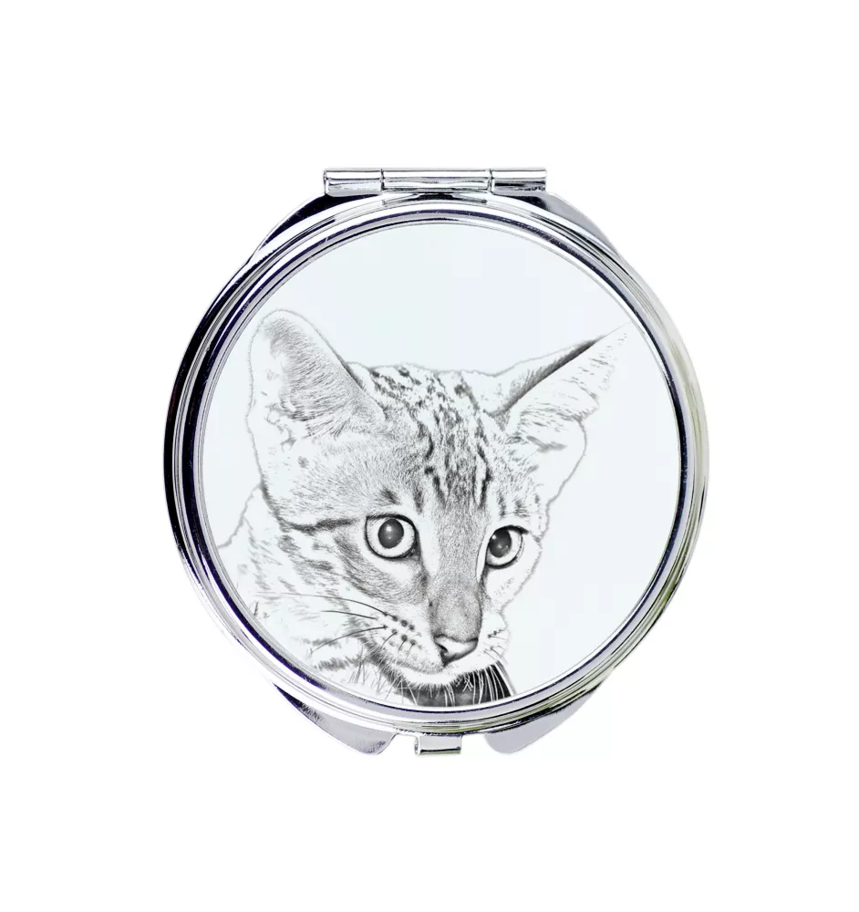 Savannah - pocket mirror with a cat, personalized mirror for a purse, compact mirror with Art-Dog brand print