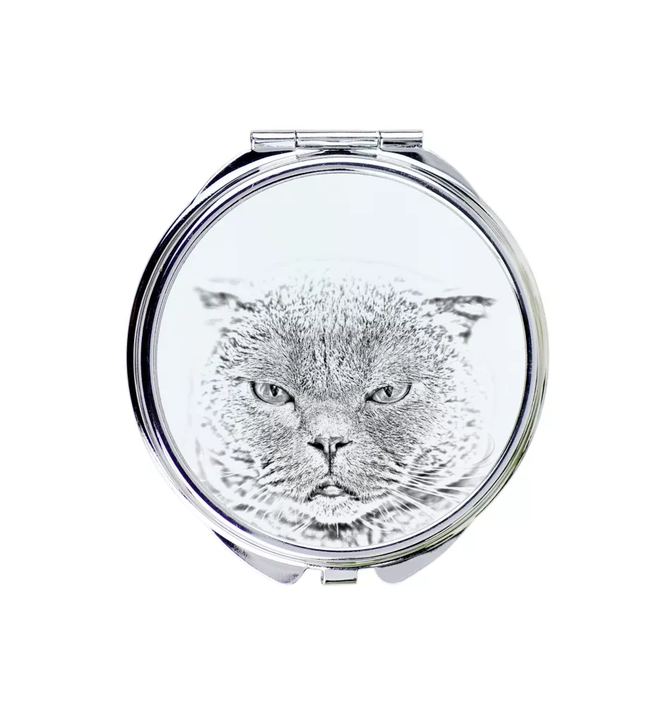 Scottish Fold - pocket mirror with a cat, personalized mirror for a purse, compact mirror with Art-Dog brand print