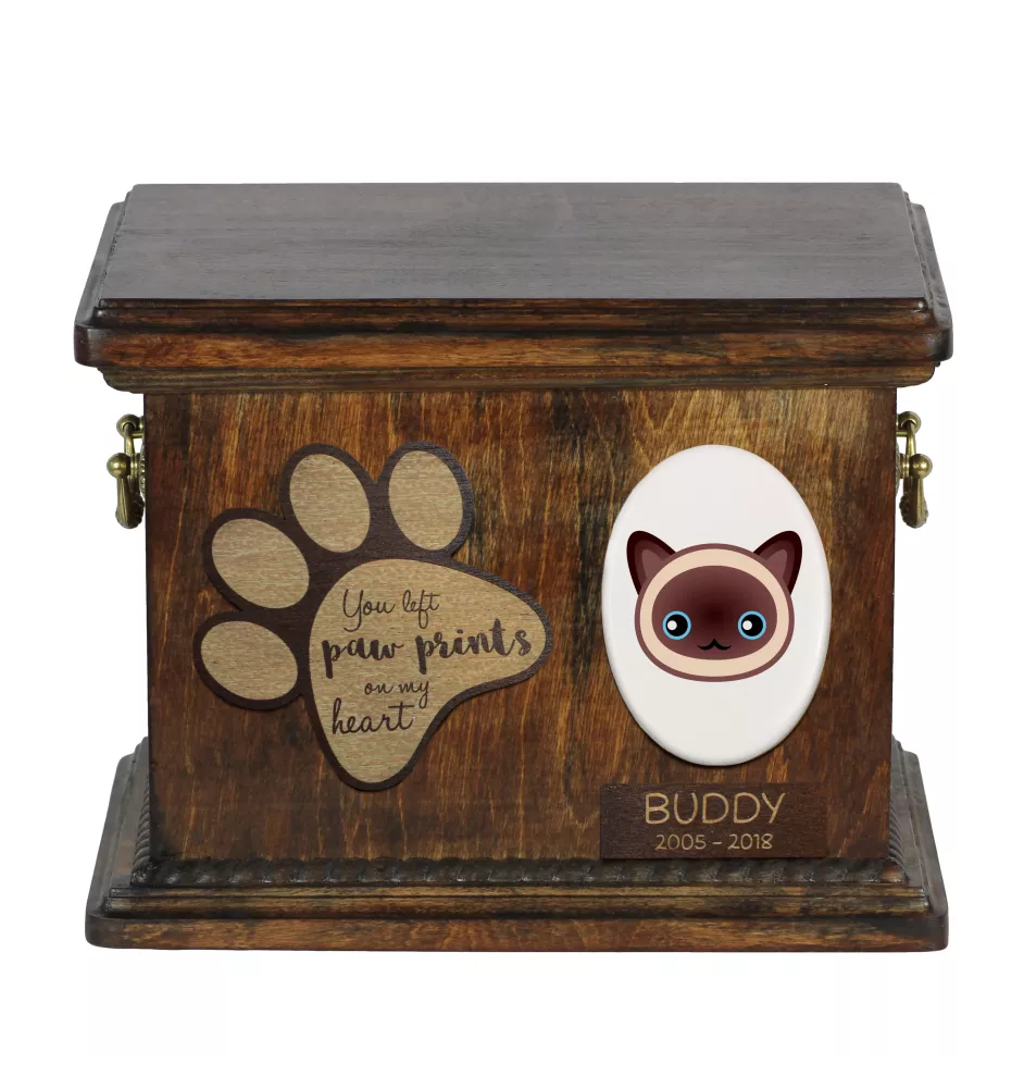 Siam Katzenascheurne, personalisierte Urne mit Gravur, Erinnerungsbox für Katzenasche von der Marke Art-Dog