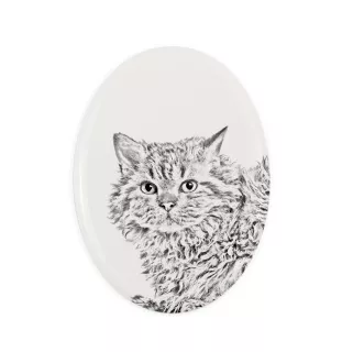 Selkirk Rex Katze Langhaar - Gedenktafel mit einem Foto einer Katze, Grabplatte mit Druck, personalisierte ovale Platte der Marke Art-Dog
