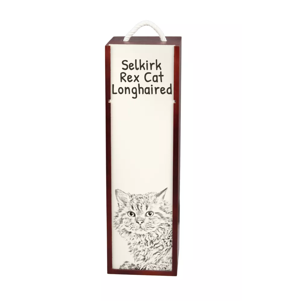 Chat Selkirk Rex à poil long - boîte à vin avec un chat, boîte à alcool avec une illustration, boîte personnalisée pour cadeau de la marque Art-Dog