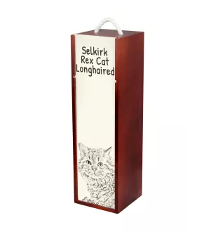 Chat Selkirk Rex à poil long - boîte à vin avec un chat, boîte à alcool avec une illustration, boîte personnalisée pour cadeau de la marque Art-Dog